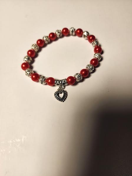 RED SILVER HEART BRACELET