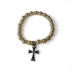 WHITE PEARL AND CROSS BRACELET